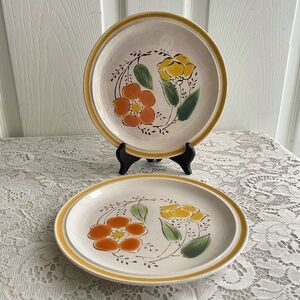 Charmcraft Interlude Stoneware Salad Plate Floral Yellow Orange Japan Set Of 2